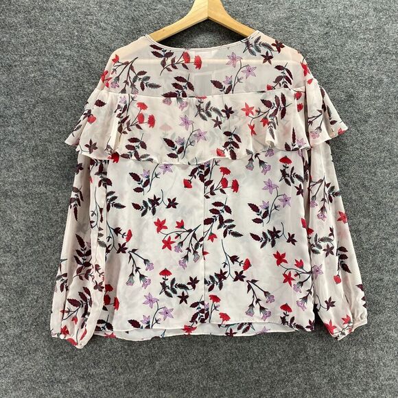 LC Lauren Conrad Blouse Women S Small White Floral Long Sleeve Round Neck Sheer - Picture 2 of 9